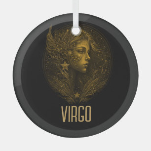 Golden Virgo Klassisches Tierzeichen schwarz Ornament Aus Glas