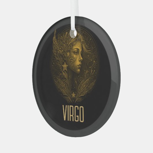 Golden Virgo Klassisches Tierzeichen schwarz Ornament Aus Glas (Vorderseite links)