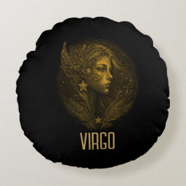 Golden Virgo Klassisches Tierzeichen schwarz Rundes Kissen