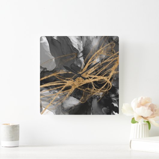 Golden Vortex I Quadratische Wanduhr (Zuhause)