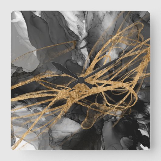 Golden Vortex I Quadratische Wanduhr (Vorderseite)