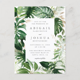 Golden & Watercolor Tropical Greenerity Wedding Einladungspostkarte