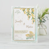 Golden Wattle Wedding Einladung (Stehend Vorderseite)