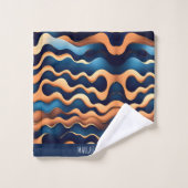 Golden Wave Blue Watercolor Abstraktes Muster Badhandtuch Set (Waschlappen)