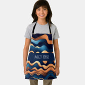 Golden Wave Blue Watercolor Abstraktes Muster Schürze (Insitu)