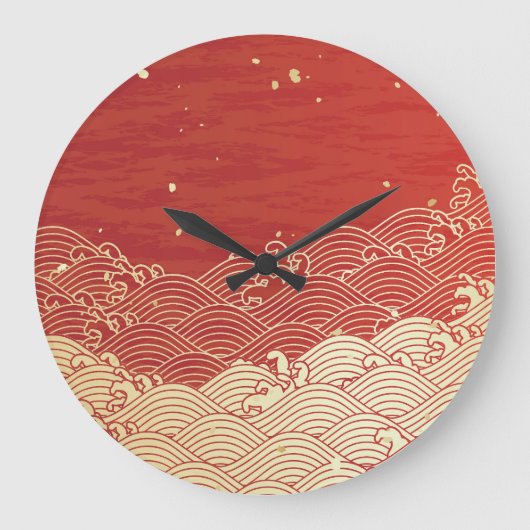 Golden Wave Paper Texture Muster Große Wanduhr (Vorderseite)