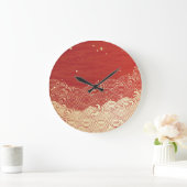 Golden Wave Paper Texture Muster Große Wanduhr (Zuhause)