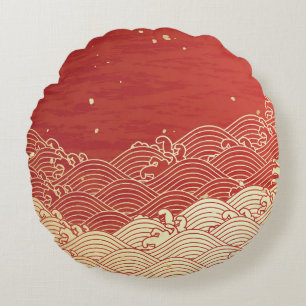 Golden Wave Paper Texture Muster Rundes Kissen