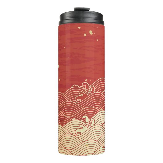 Golden Wave Paper Texture Muster Thermosbecher (Vorderseite)