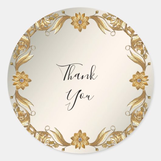 Golden Wavy Blätter Blumenaufkleber Runder Aufkleber (Vorderseite)