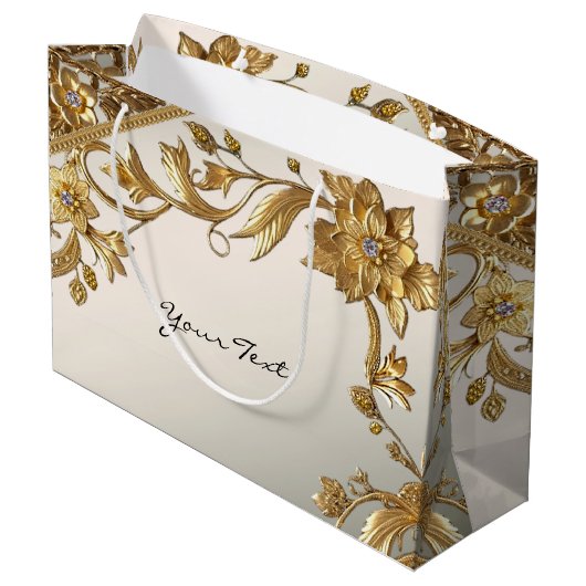 Golden Wavy Blätter Blumengeschenktasche Große Geschenktüte (Rückseite Schrägansicht)