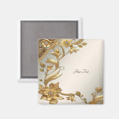 Golden Wavy Blätter Blumenmagnet Magnet (Vorderseite/Rückseite)