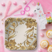 Golden Wavy Blätter Blumenpapierplatte Pappteller (Party)