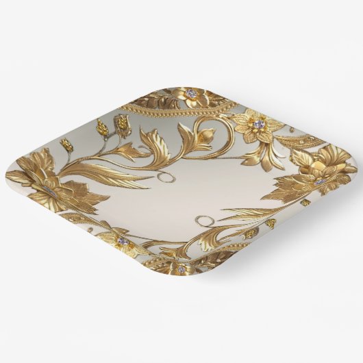 Golden Wavy Blätter Blumenpapierplatte Pappteller (Gewinkelt)