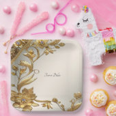 Golden Wavy Blätter Blumenpapierplatte Pappteller (Party)