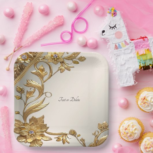 Golden Wavy Blätter Blumenpapierplatte Pappteller (Party)