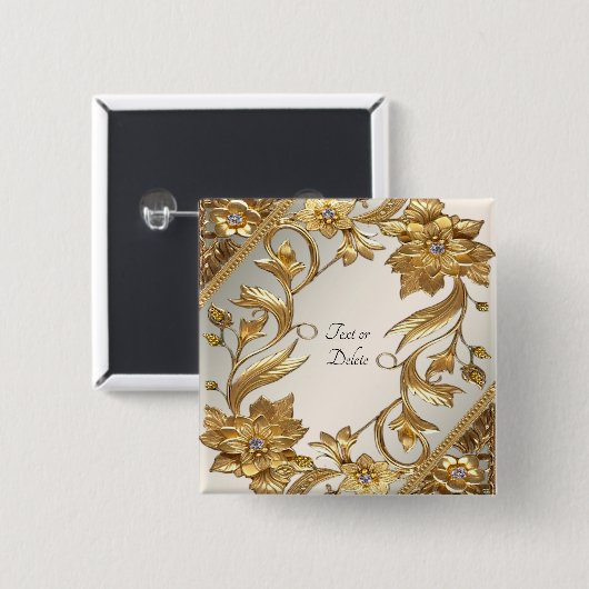 Golden Wavy Blätter Blumentaste Button (Vorne & Hinten)