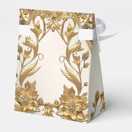 Golden Wavy Blätter Floral Gevor Box Geschenkschachtel (Rückseite)