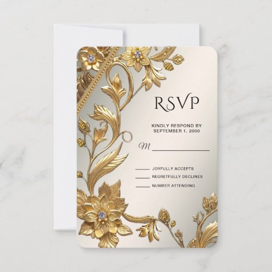 Golden Wavy Blätter floral RSVP Card (Vorderseite)