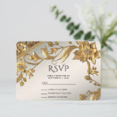 Golden Wavy Blätter floral RSVP Card Karte (Stehend Vorderseite)