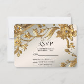 Golden Wavy Blätter floral RSVP Card Karte (Vorderseite)