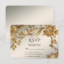 Golden Wavy Blätter floral RSVP Card Karte
