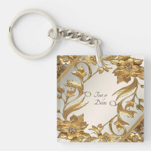 Golden Wavy Blätter Floral Schlüsselanhänger