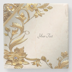 Golden Wavy Blätter Floral Stone Untersetzer