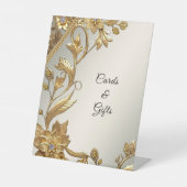 Golden Wavy Blätter Floral Tabletop Zeichen Sockelschild (Vorderseite)