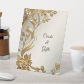 Golden Wavy Blätter Floral Tabletop Zeichen Sockelschild (In SItu)