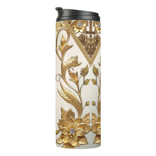 Golden Wavy Blätter Floral Thermal Tumbler Thermosbecher (Nach rechts gedreht)