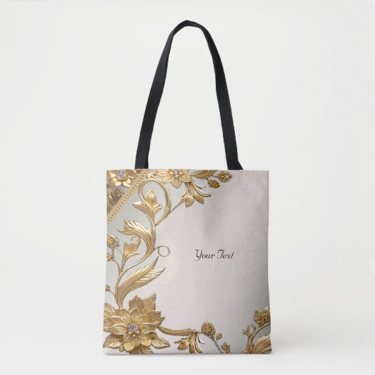 Golden Wavy Blätter Floral Tote Bag Tasche (Vorderseite)