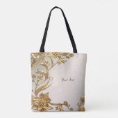 Golden Wavy Blätter Floral Tote Bag Tasche (Rückseite)