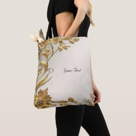 Golden Wavy Blätter Floral Tote Bag Tasche