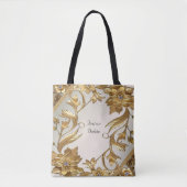 Golden Wavy Blätter Floral Tote Bag Tasche (Vorderseite)