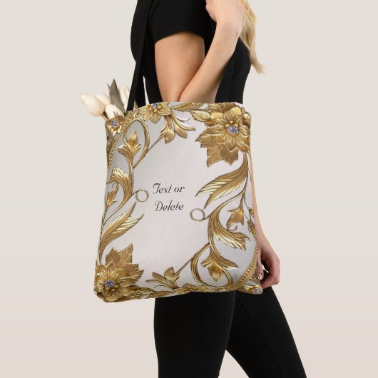 Golden Wavy Blätter Floral Tote Bag Tasche (Von Nahem)