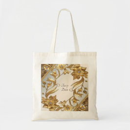 Golden Wavy Blätter Floral Tote Bag Tragetasche