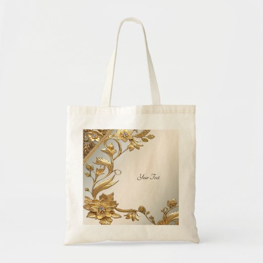 Golden Wavy Blätter Floral Tote Bag Tragetasche (Vorne)
