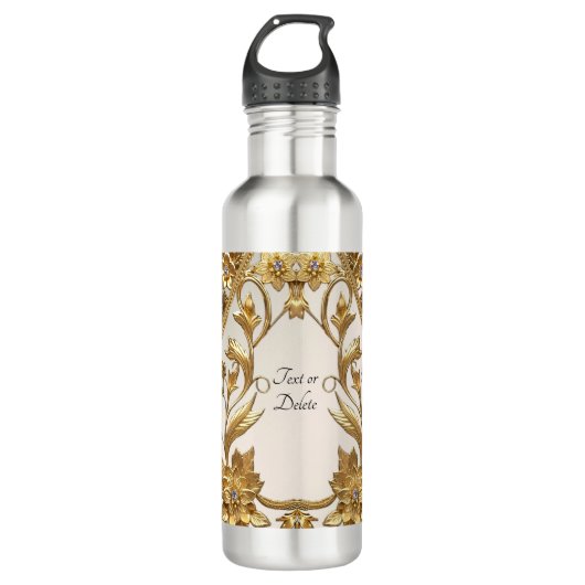 Golden Wavy Blätter Floral Water Flasche Edelstahlflasche (Vorderseite)