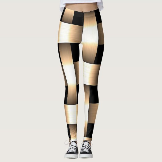 Golden Weave Design ~ Tan ~ Schwarz ~ Gold ~ Leggings (Vorderseite)