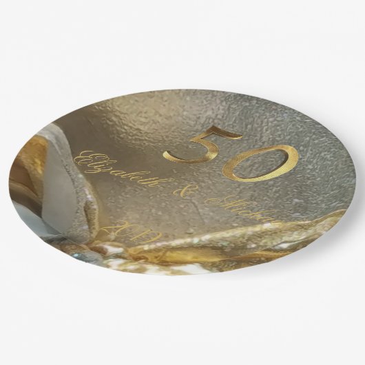 Golden Wedding 50 Jahre Imitats Gold Number Pappteller (Schrägansicht)