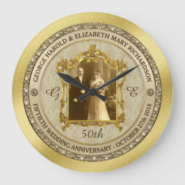 Golden Wedding Anniversary Classic Foto Frame Große Wanduhr