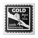 Golden Wedding Anniversary Holding Hands 50th Fliese<br><div class="desc">If you would like any help customizing this design,  please use the ask this designer button,  just below this text. A romantic design for your gold wedding anniversary,  when you are celebrating 50 years of marriage. This design has a Vector Illustration of a Holding Hands.</div>