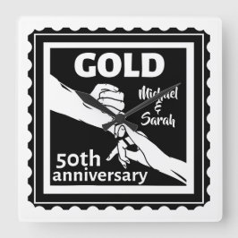 Golden Wedding Anniversary Holding Hands 50th Quadratische Wanduhr