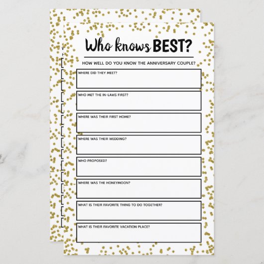 Golden Wedding Anniversary Party Game (Vorne/Hinten)