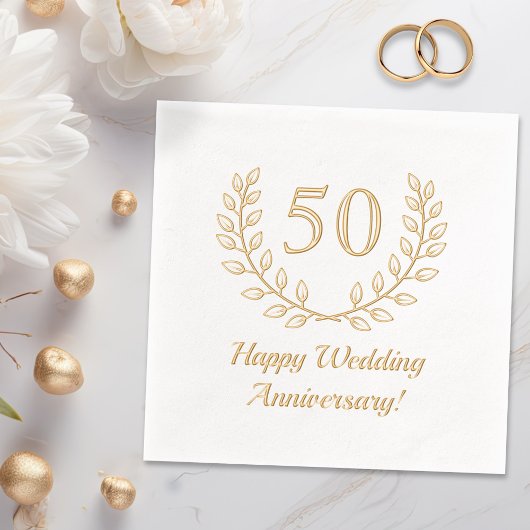 Golden Wedding Anniversary Wreath Custom Number Servietten Mit Folie