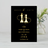 Golden Wedding Chess Pieces King & Queen Black Folieneinladung (Stehend vorne)