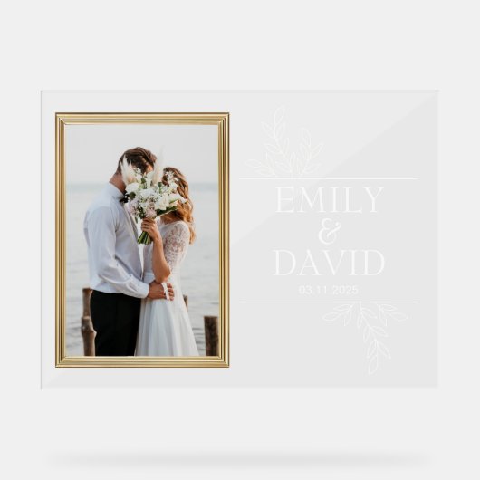 Golden Wedding Frame Elegante Blumentypografie Acrylschild (Vorderseite)