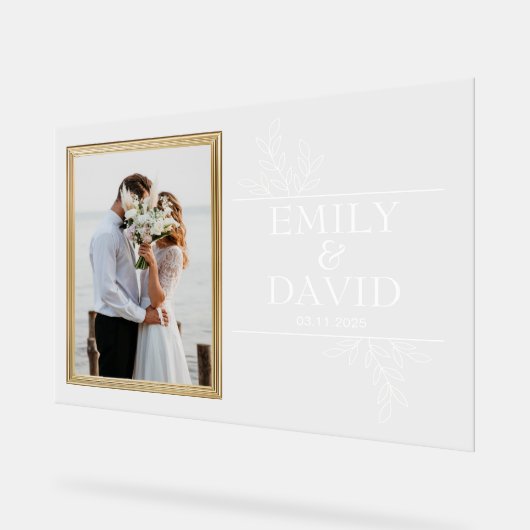 Golden Wedding Frame Elegante Blumentypografie Acrylschild (Winkel)