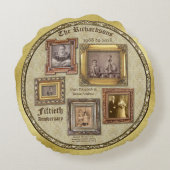 Golden Wedding Jubiläum Antique Foto Collage Rundes Kissen (Rückseite)